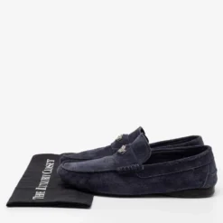 Versace Navy Blue Suede Medusa Loafers Size 42 For Men -Versace Official Website luxury men versace used shoes p685124 004