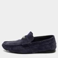 Versace Navy Blue Suede Medusa Loafers Size 42 For Men