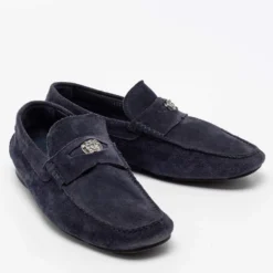Versace Navy Blue Suede Medusa Loafers Size 42 For Men -Versace Official Website luxury men versace used shoes p685124 007