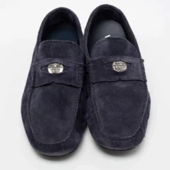 Versace Navy Blue Suede Medusa Loafers Size 42 For Men -Versace Official Website luxury men versace used shoes p685124 008