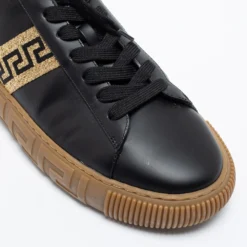 Versace Black/Gold Leather Greca Low Top Sneakers Size 45 For Men -Versace Official Website luxury men versace used shoes p686106 005