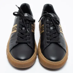 Versace Black/Gold Leather Greca Low Top Sneakers Size 45 For Men -Versace Official Website luxury men versace used shoes p686106 007