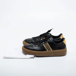 Versace Black/Gold Leather Greca Low Top Sneakers Size 45 For Men -Versace Official Website luxury men versace used shoes p686106 009