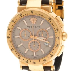 Versace Grey Gold Plated Stainless Steel Chronograph Watch 46 Mm For Men -Versace Official Website luxury men versace used watches p111856 003