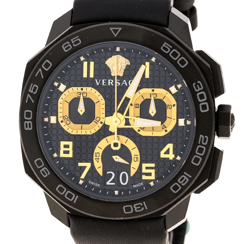 Versace Black Stainless Steel Dylos Chronograph VQC020015 Men's Wristwatch 44 Mm For Men 3 Versace Black Stainless Steel Dylos Chronograph VQC020015 Men's Wristwatch 44 Mm For Men - Image 3