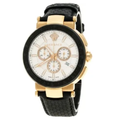 Versace White Dial Gold Tone Stainless Steel Mystique VFG Sport Men's Wristwatch 46 Mm For Men