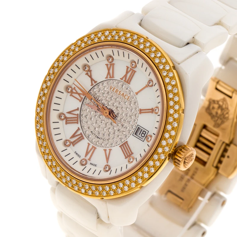 Versace White Mother Of Pearl Diamond Stainless Steel Ceramic Unisex Men's Wristwatch 40MM For Men 2 Versace White Mother Of Pearl Diamond Stainless Steel Ceramic Unisex Men's Wristwatch 40MM For Men - Image 2