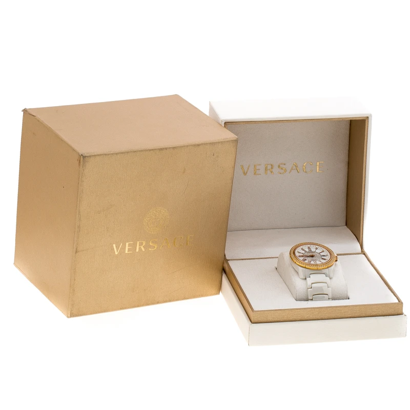 Versace White Mother Of Pearl Diamond Stainless Steel Ceramic Unisex Men's Wristwatch 40MM For Men 8 Versace White Mother Of Pearl Diamond Stainless Steel Ceramic Unisex Men's Wristwatch 40MM For Men - Image 8