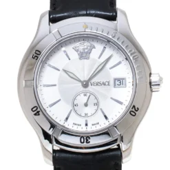 Versace Off-White Stainless Steel Embossed Leather Hurricane ULQ 99 Men's Wristwatch 36MM For Men -Versace Official Website luxury men versace used watches p334382 006