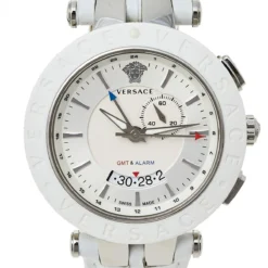 Versace Silver Stainless Steel Leather V-Race GMT 29G9S1D001S001 Men's Wristwatch 46 Mm For Men -Versace Official Website luxury men versace used watches p460059 007