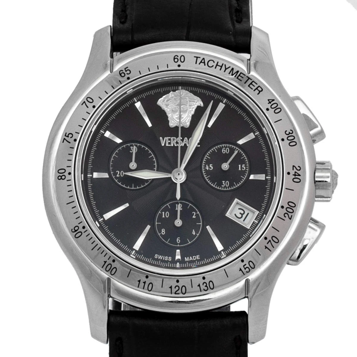 Versace Black Stainless Steel Leather ULC99 Men's Wristwatch 39 Mm For Men 3 Versace Black Stainless Steel Leather ULC99 Men's Wristwatch 39 Mm For Men - Image 3