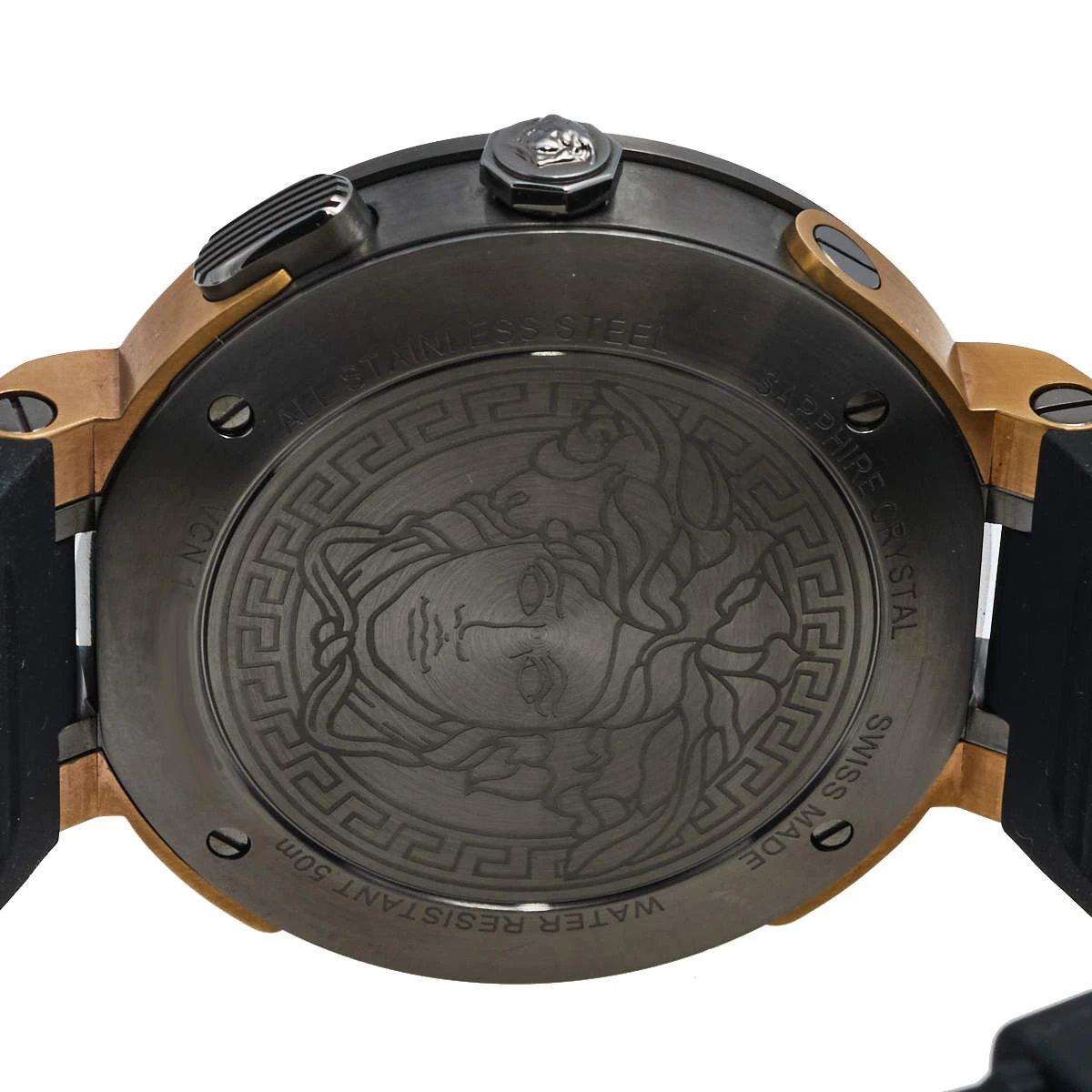 Versace Bronze PVD Plated Stainless Steel Rubber V-Extreme GMT VCN030017 Men's Wristwatch 46 Mm For Men 4 Versace Bronze PVD Plated Stainless Steel Rubber V-Extreme GMT VCN030017 Men's Wristwatch 46 Mm For Men - Image 4