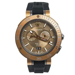 Versace Bronze PVD Plated Stainless Steel Rubber V-Extreme GMT VCN030017 Men's Wristwatch 46 Mm For Men