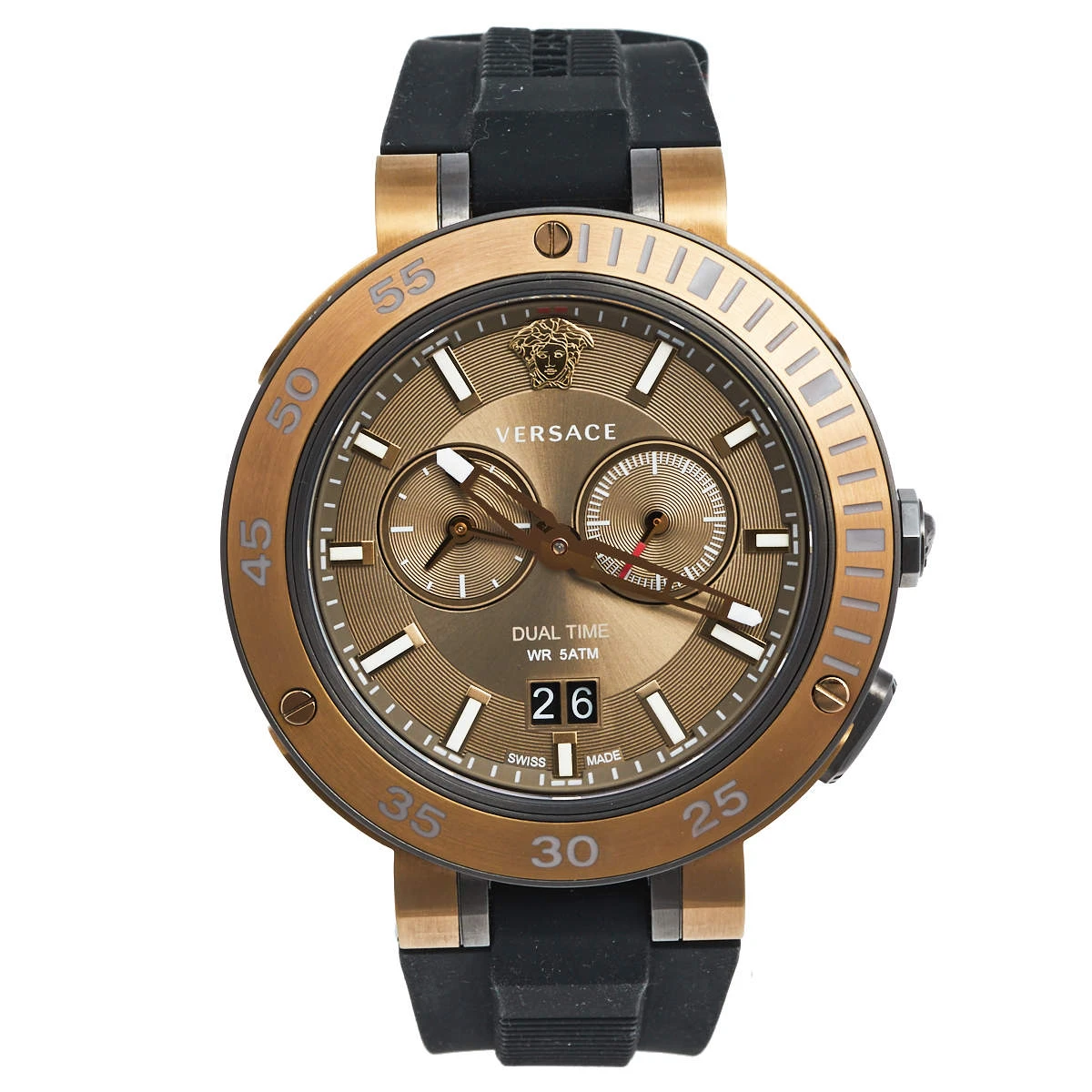 Versace Bronze PVD Plated Stainless Steel Rubber V-Extreme GMT VCN030017 Men's Wristwatch 46 Mm For Men 1 Versace Bronze PVD Plated Stainless Steel Rubber V-Extreme GMT VCN030017 Men's Wristwatch 46 Mm For Men