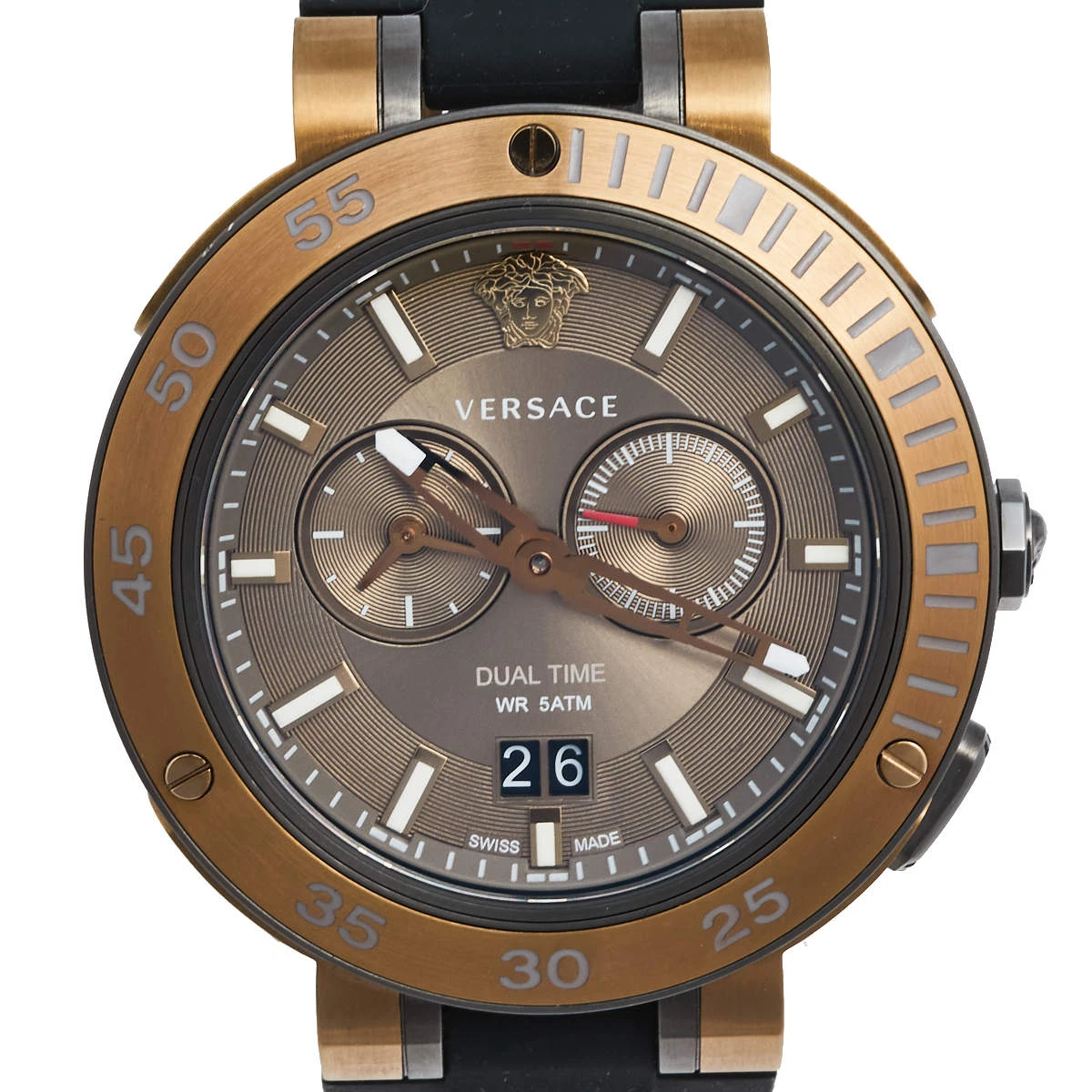 Versace Bronze PVD Plated Stainless Steel Rubber V-Extreme GMT VCN030017 Men's Wristwatch 46 Mm For Men 3 Versace Bronze PVD Plated Stainless Steel Rubber V-Extreme GMT VCN030017 Men's Wristwatch 46 Mm For Men - Image 3