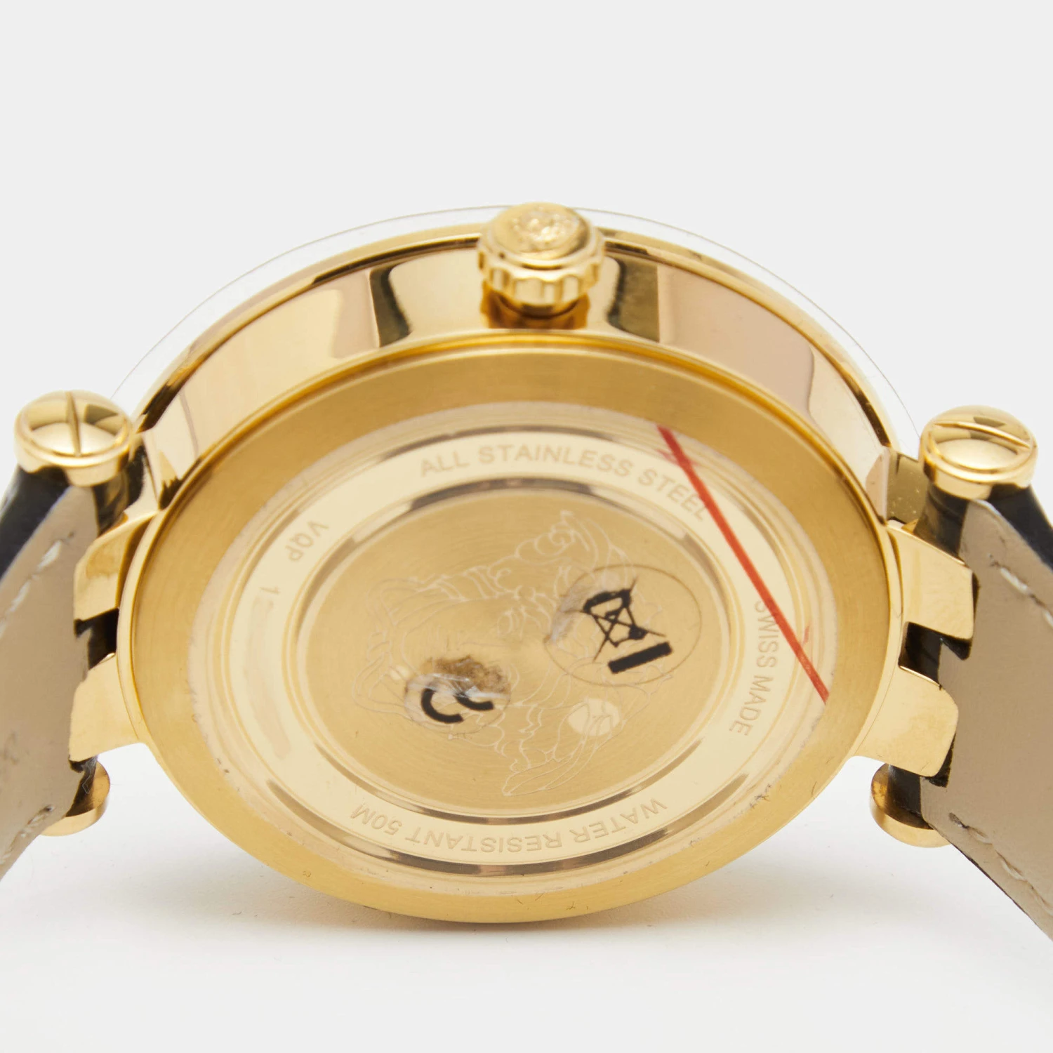 Versace Silver Gold Plated Stainless Steel Leather V-Race VPQ Men's Wristwatch 42 Mm For Men 5 Versace Silver Gold Plated Stainless Steel Leather V-Race VPQ Men's Wristwatch 42 Mm For Men - Image 5