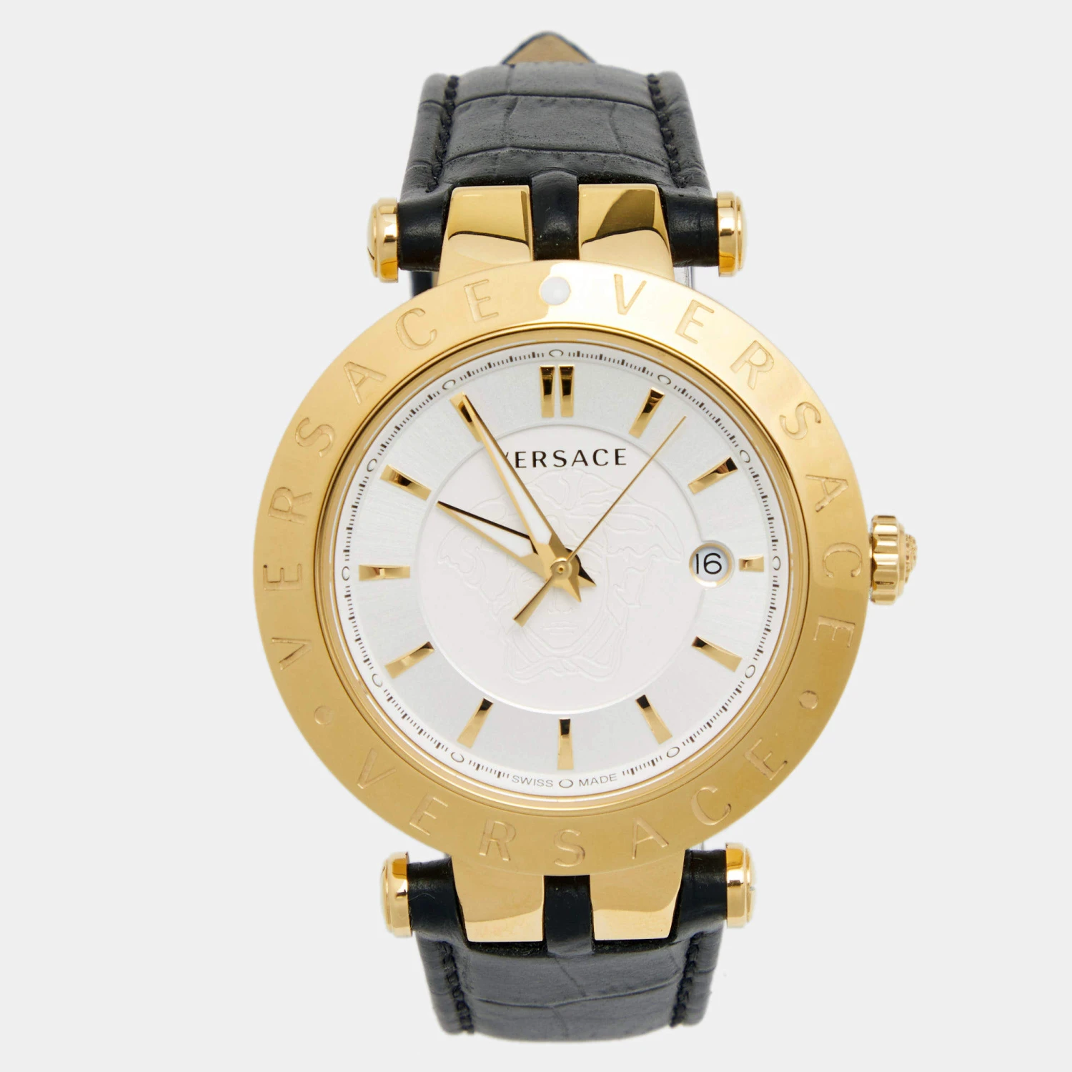 Versace Silver Gold Plated Stainless Steel Leather V-Race VPQ Men's Wristwatch 42 Mm For Men 1 Versace Silver Gold Plated Stainless Steel Leather V-Race VPQ Men's Wristwatch 42 Mm For Men
