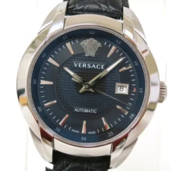 Versace Character Wristwatch SS Leather Black Mens For Uncategorized