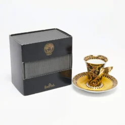 Versace X Rosenthal Black/Gold Porcelain Barocco Espresso Cup And Saucer For Unisex -Versace Official Website luxury unisex versace new dining p642868 001