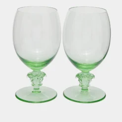 Versace X Rosenthal Medusa Lumiére Mint Tone Crystal Glass Wine Goblets Set Of 2 For Unisex