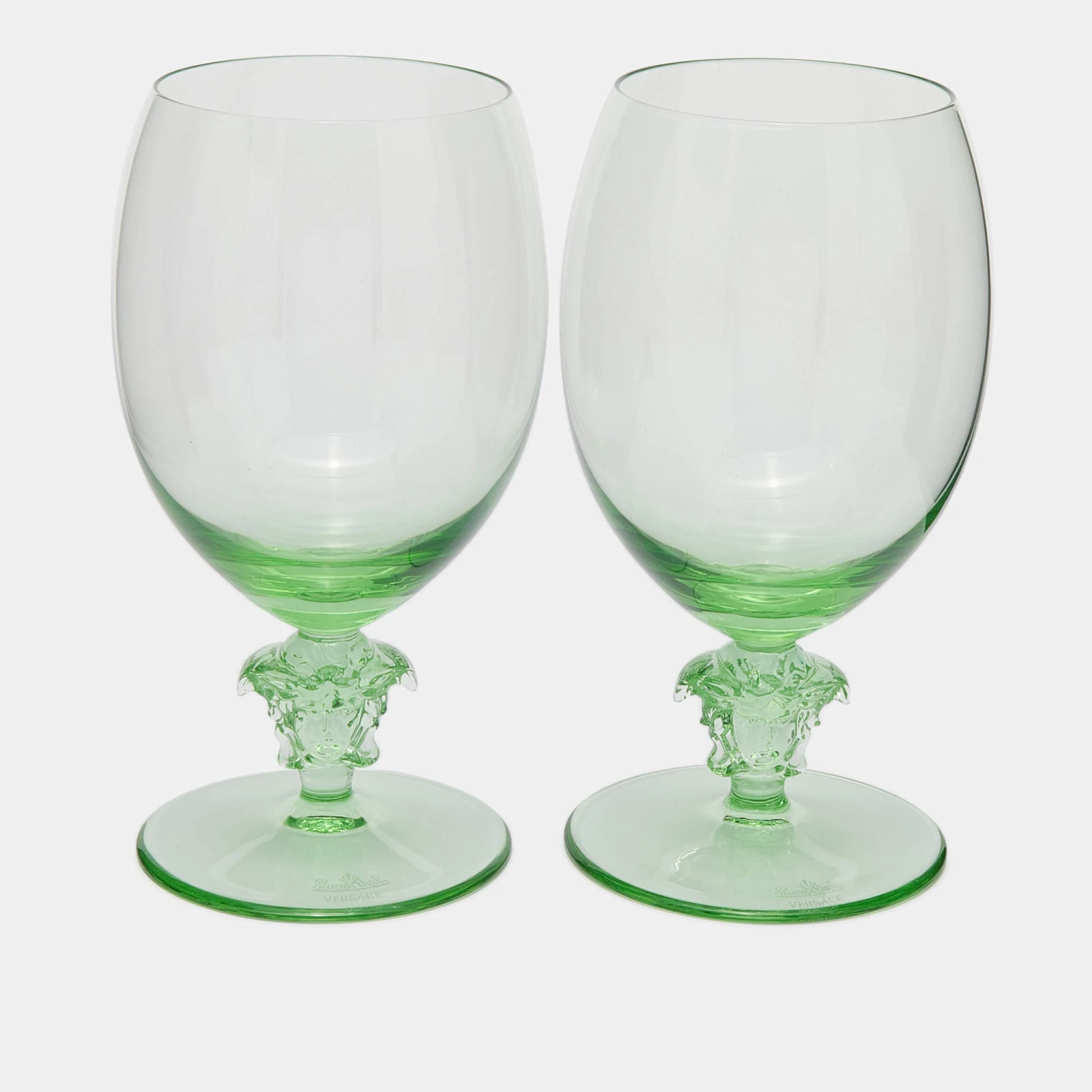 Versace X Rosenthal Medusa Lumiére Mint Tone Crystal Glass Wine Goblets Set Of 2 For Unisex 1 Versace X Rosenthal Medusa Lumiére Mint Tone Crystal Glass Wine Goblets Set Of 2 For Unisex