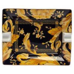Versace X Rosenthal Dark Blue & Yellow Barocco Vanity Ashtray 16 Cm For Unisex