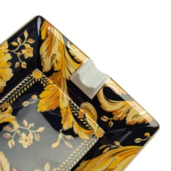 Versace X Rosenthal Dark Blue & Yellow Barocco Vanity Ashtray 16 Cm For Unisex -Versace Official Website luxury unisex versace used home decor and accessories p399224 005