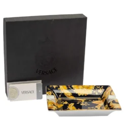 Versace X Rosenthal Dark Blue & Yellow Barocco Vanity Ashtray 16 Cm For Unisex -Versace Official Website luxury unisex versace used home decor and accessories p399224 011
