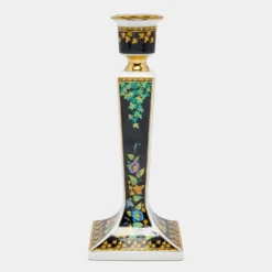 Rosenthal Meets Versace Gold Ivy Floral Print Porcelain Candle Holder For Unisex