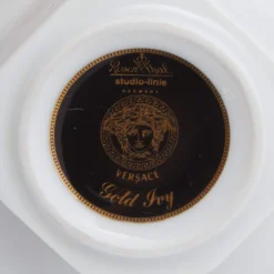 Rosenthal Meets Versace Gold Ivy Floral Print Porcelain Tea Candle Holder For Unisex -Versace Official Website luxury unisex versace used home decor and accessories p650826 003