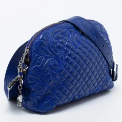 Versace Blue Leather Embroidered Shoulder Bag For Women -Versace Official Website luxury women givenchy used handbags p688812 001