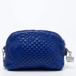 Versace Blue Leather Embroidered Shoulder Bag For Women -Versace Official Website luxury women givenchy used handbags p688812 002