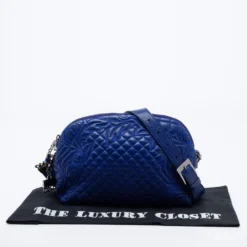 Versace Blue Leather Embroidered Shoulder Bag For Women -Versace Official Website luxury women givenchy used handbags p688812 012