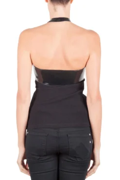Versace Black Faux Leather Belted Halter Neck Top S For Women -Versace Official Website luxury women used clothes p204014 002