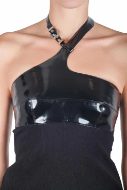 Versace Black Faux Leather Belted Halter Neck Top S For Women -Versace Official Website luxury women used clothes p204014 003