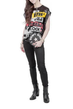 Versace Metallic Black The Blonde Wild Bombshell Rocks Tonight Print T Shirt S For Women -Versace Official Website luxury women used clothes p204035 004