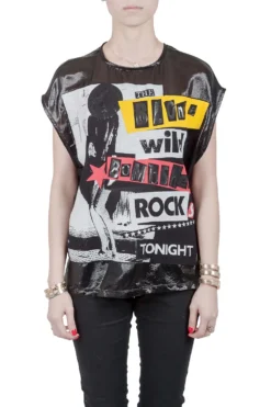 Versace Metallic Black The Blonde Wild Bombshell Rocks Tonight Print T Shirt S For Women