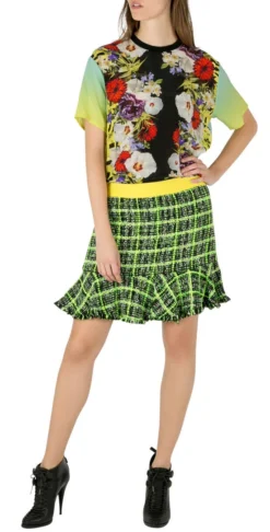 Versace Multicolor Floral Print Silk Ombre Sleeve Detail Crew Neck T Shirt M For Women -Versace Official Website luxury women used clothes p204084 003