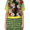 Versace Multicolor Floral Print Silk Ombre Sleeve Detail Crew Neck T Shirt M For Women