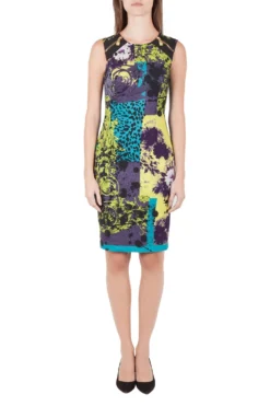 Versace Multicolor Baroque Print Medusa Zip Trim Sleeveless Pencil Dress S For Women