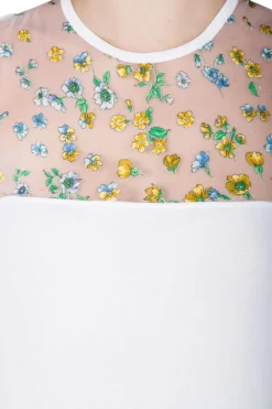 Versace White Stretch Crepe Floral Printed Sheer Yoke Sleeveless Dress S For Women -Versace Official Website luxury women used clothes p204601 001