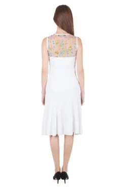 Versace White Stretch Crepe Floral Printed Sheer Yoke Sleeveless Dress S For Women -Versace Official Website luxury women used clothes p204601 002