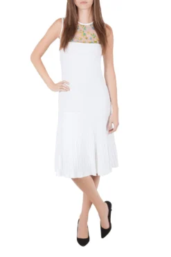 Versace White Stretch Crepe Floral Printed Sheer Yoke Sleeveless Dress S For Women -Versace Official Website luxury women used clothes p204601 004