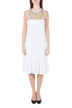 Versace White Stretch Crepe Floral Printed Sheer Yoke Sleeveless Dress S For Women
