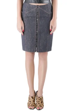 Versace Indigo Textured Denim Hook Detail Pencil Skirt M For Women