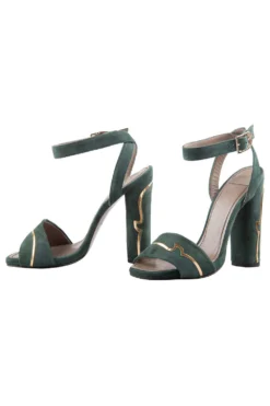 Versace Dark Green And Gold Suede Ankle Strap Sandals Size 37 For Women -Versace Official Website luxury women used shoes p205305 001