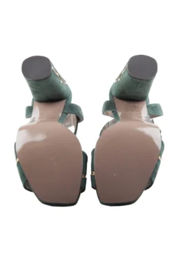 Versace Dark Green And Gold Suede Ankle Strap Sandals Size 37 For Women -Versace Official Website luxury women used shoes p205305 005