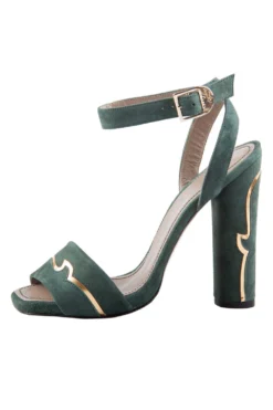 Versace Dark Green And Gold Suede Ankle Strap Sandals Size 37 For Women