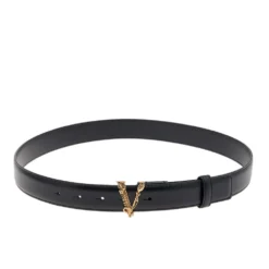 Versace Black Leather Virtus Waist Belt 85CM For Women