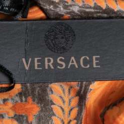 Versace Orange & Grey Baroque Animal Print Silk Scarf For Women -Versace Official Website luxury women versace new accessories p686832 002